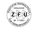 Staatliche Zulassung für Fernunterricht durch ZFU (Staatliche Zentralstelle für Fernunterricht in Köln)